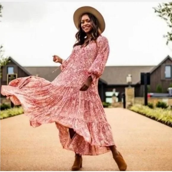 NWT O.P.T. Anthropologie Poppy Floral Boho Prairie long sleeve midi dress S - Picture 1 of 9